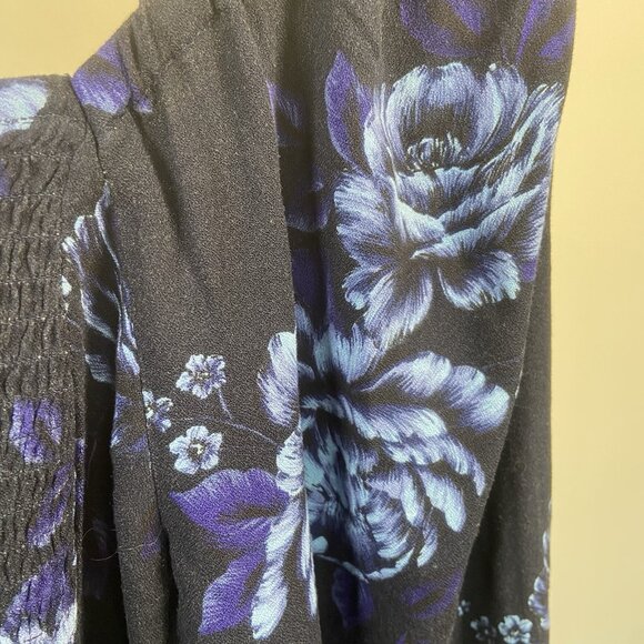 Old Navy Womens M Puff Sleeve Smock Long Sleeve Blouse Navy Blue Floral Cottage - Picture 6 of 10